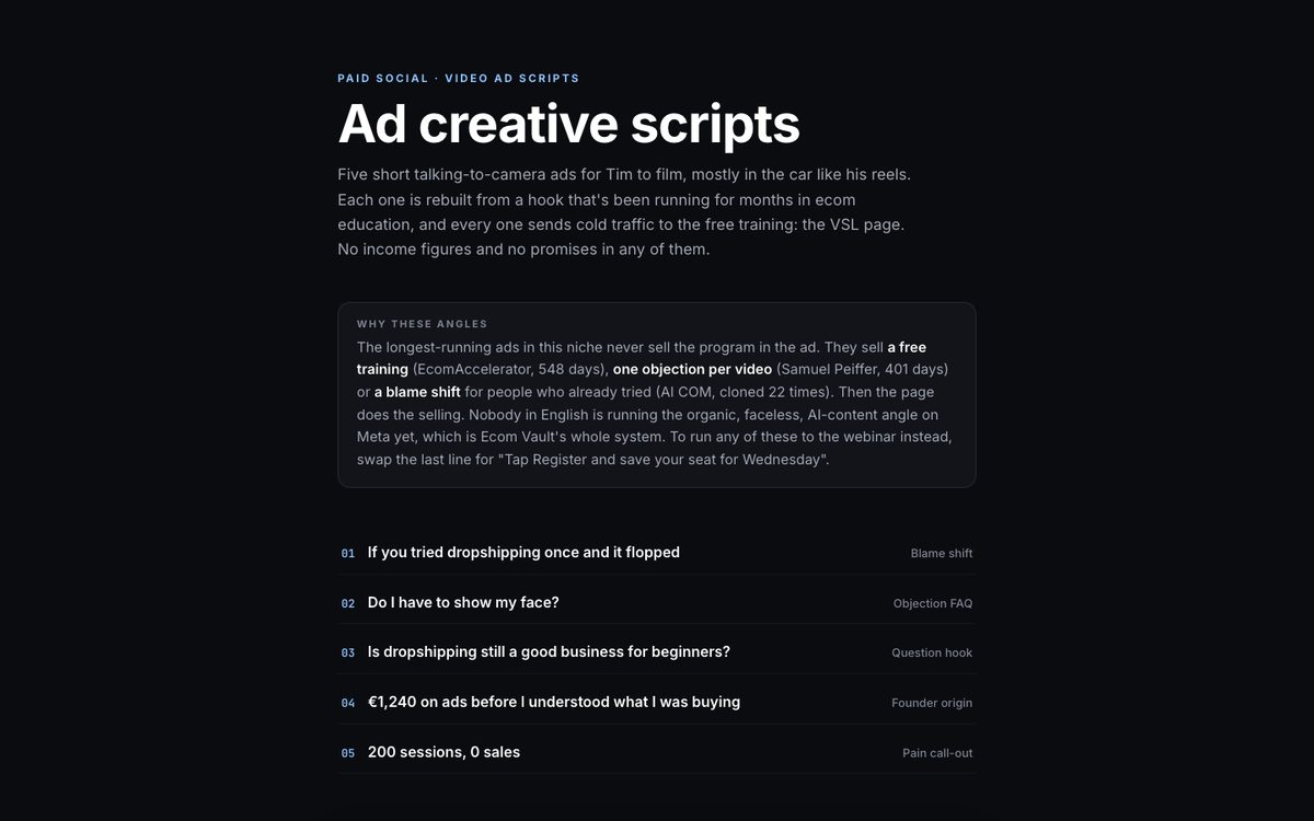 Ad creative scripts preview