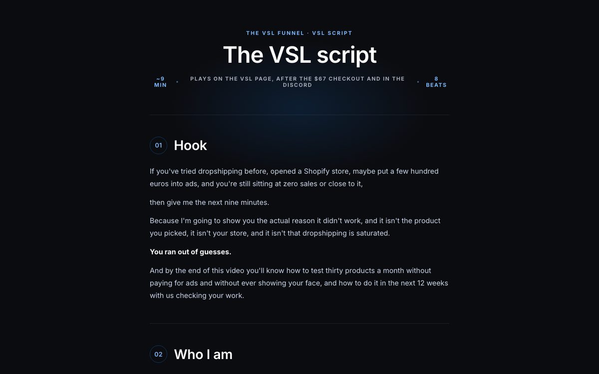 The VSL script preview